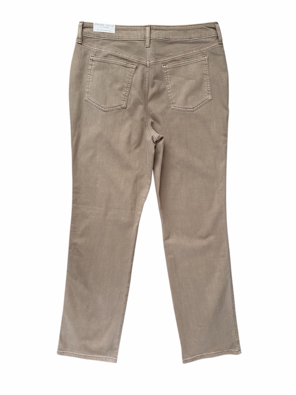 Chico’s Pull-On Straight Leg Jeans Size 10 Neutral Tan Stretch NWT Comfort Fit - Picture 3 of 5